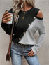 Off-Shoulder-Pullover mit Farbblockdesign für Damen | Langarm-Sweatshirt